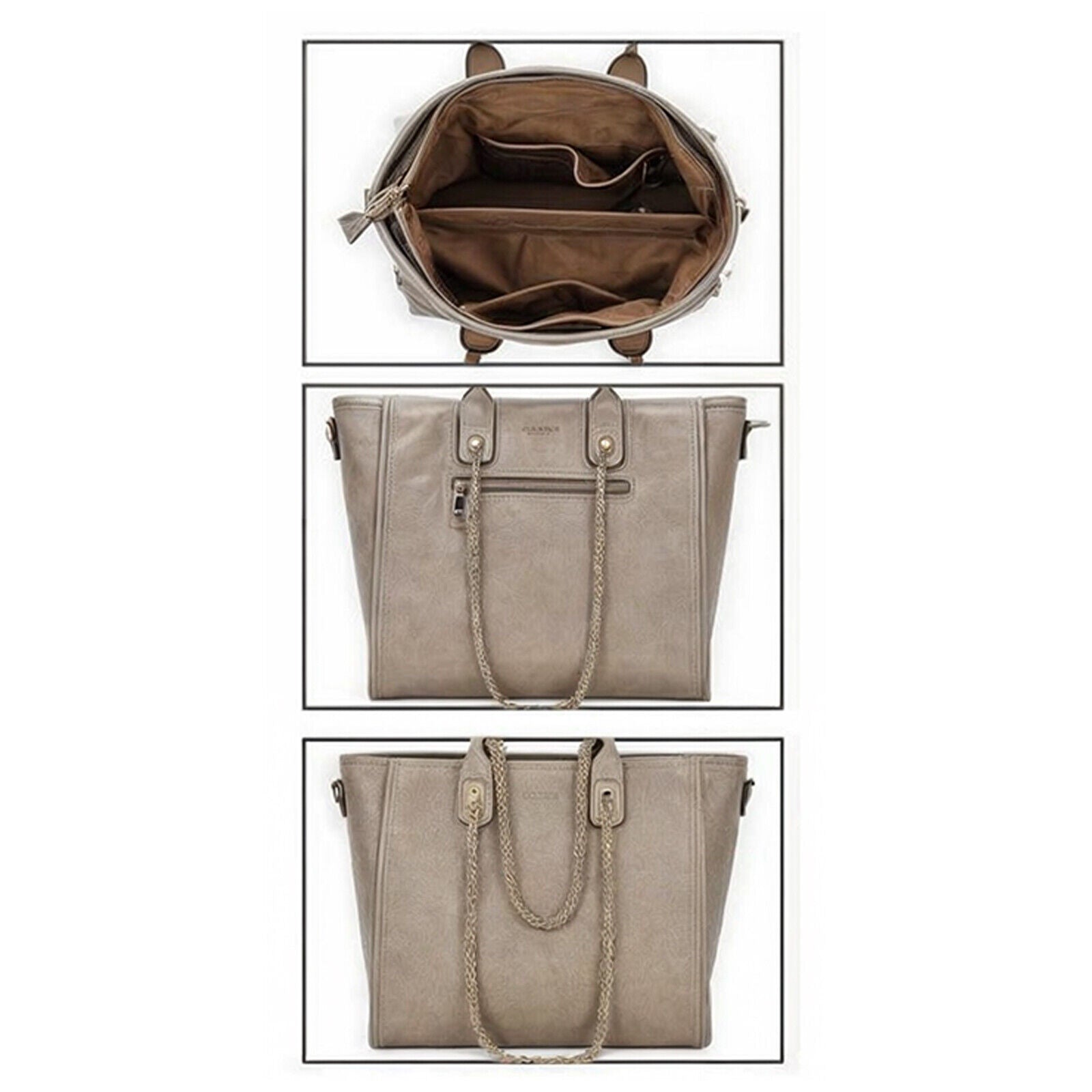 Borsa donna beige Gyoiamea tracolla grande pelle multi tasche mano catena spalla