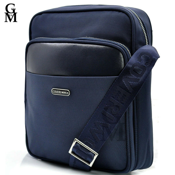 Borsello nylon capiente firmato COVERI nuovo vintage uomo sottile tracolla blu