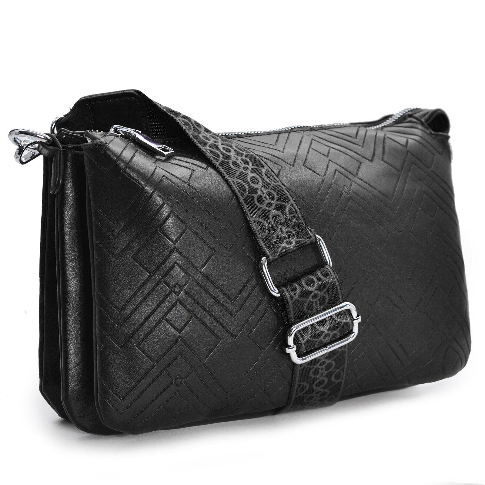 Borsa borsetta casual moda 3 zip capiente MILANO donna tracolla cinghia elegante