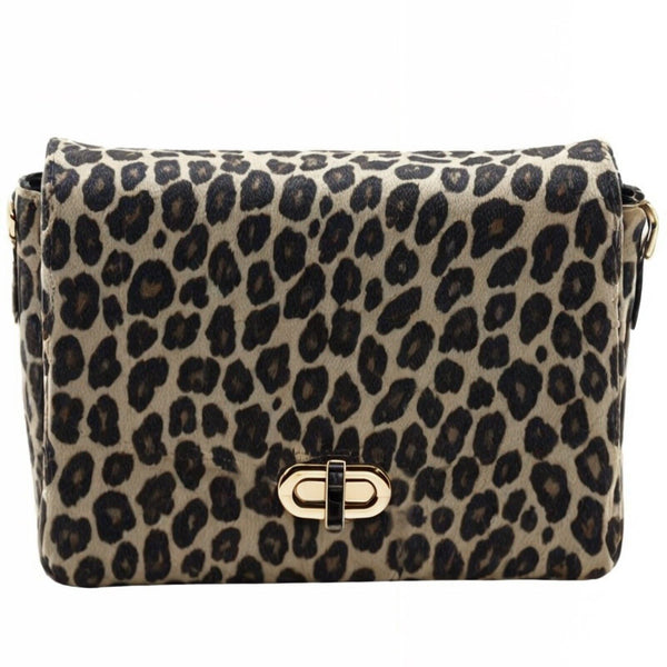 Borsetta borsa tracolla a mano donna VERA PELLE CAMOSCIO animalier maculata oro