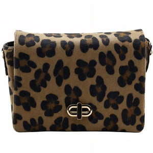 Borsetta borsa tracolla a mano donna VERA PELLE CAMOSCIO animalier maculata oro