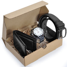Carica l&#39;immagine nel visualizzatore di Gallery, Bundle Pack REGALO scatola tris 3in1 Portafoglio + cintura + orologio uomo nero
