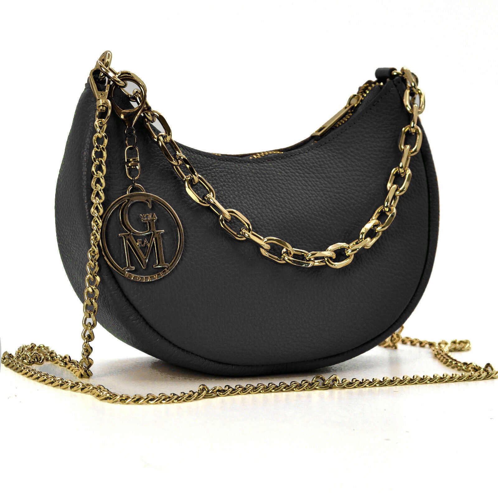 Borsa borsetta vera pelle donna tracolla a catena ragazza mezzaluna rigida  nuova