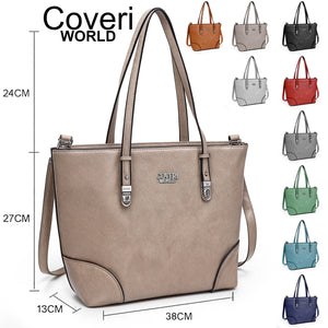 Borsa COVERI donna grande spalla pelle pelle casual shopping unica tinta nuova