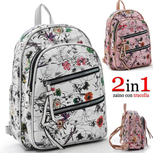 zaino zainetto donna nuovo giornaliero fantasia fiorata fiori grande tasche zip