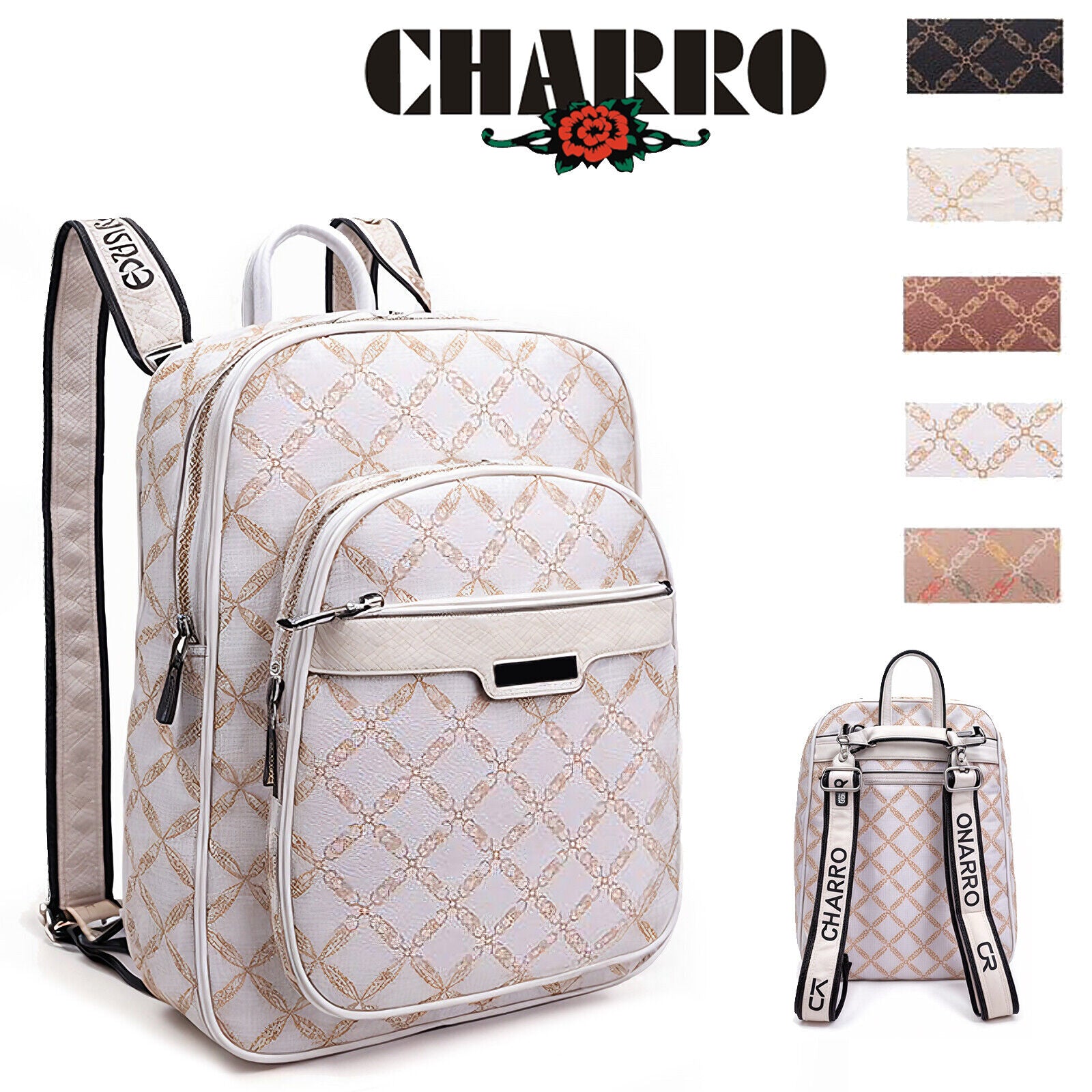 CHARRO originale zaino nuovo donna capiente casual pelle Rosa passeggio fantasia