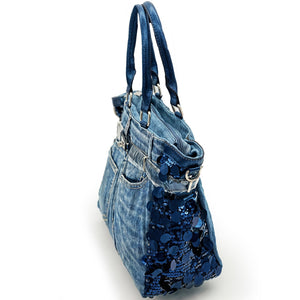 Borsa di jeans lustrini grande spalla shop grande capiente paillettes elegante