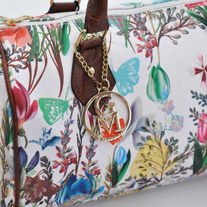 Borsa bauletto donna firmata gyoiamea pelle rigido baule fiori floreale tracolla