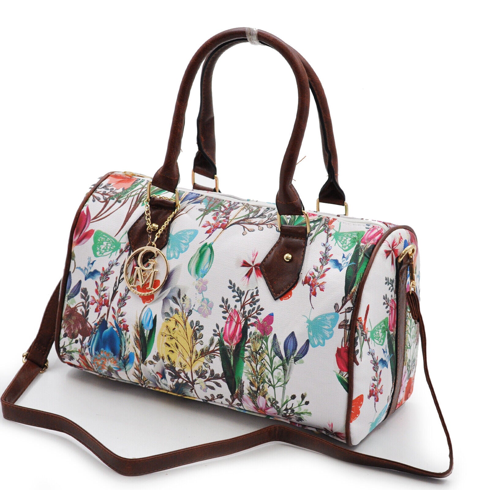 Borsa bauletto donna firmata gyoiamea pelle rigido baule fiori floreale tracolla