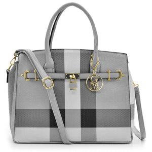 Borsa bauletto donna fantasia tartan check casual lucchetto tracolla rigida