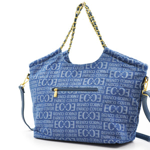 Borsa e. coveri shopping fantasia logo scritta jeans nuova spalla donna jeansata