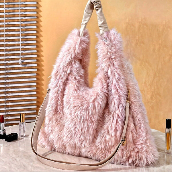 Borsa pelosa pelo eco pelliccia morbida sacco novità rosa spalla hobo tracolla