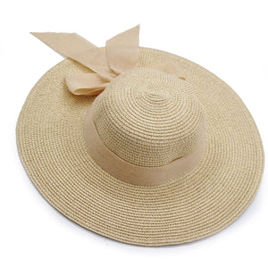 Cappello in paglia donna modello panama Floppy Hat morbido fiocco beige Boater i