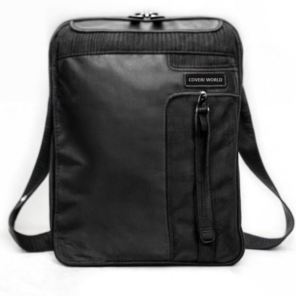 Tracolla Uomo COVERI Borsa Borsello in nylon tessuto Nero sportivo sottile nuovo