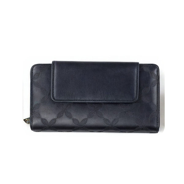 Portafoglio donna tasche ricamata trapuntata pelle carte elegante portatessere