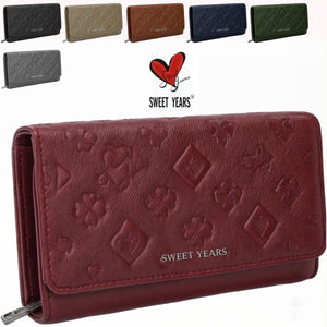 Portafoglio sweet years tasche pelle ricamata donna pelle carte cerniera trifold