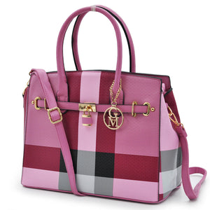 Borsa bauletto donna fantasia tartan check casual lucchetto tracolla rigida