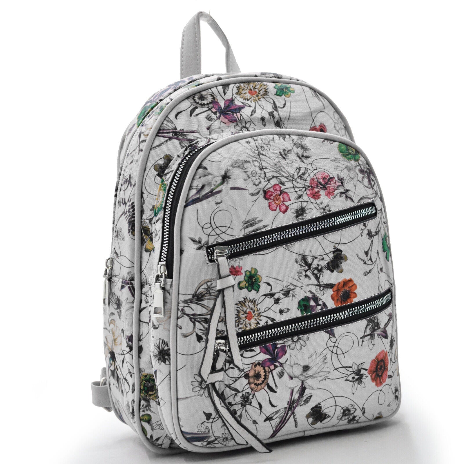 zaino zainetto donna nuovo giornaliero fantasia fiorata fiori grande tasche zip