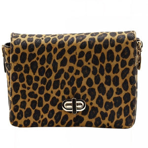 Borsetta borsa tracolla a mano donna VERA PELLE CAMOSCIO animalier maculata oro