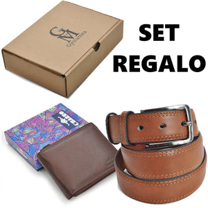 Bundle Pack REGALO con scatola Portafoglio CHARRO + cintura marrone VERA PELLE