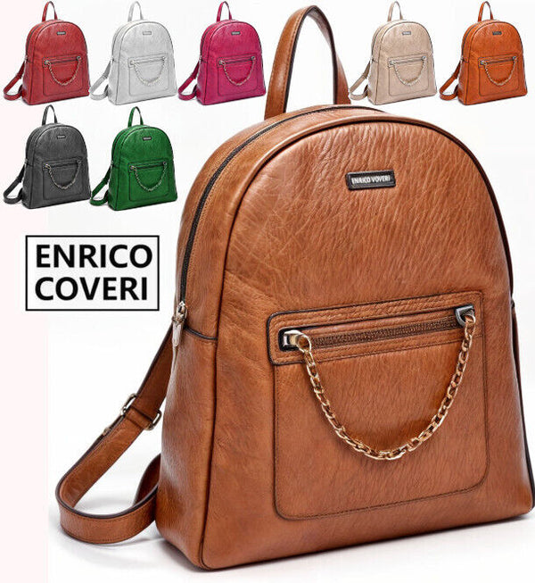 ENRICO COVERI zaino zainetto pelle donna tante zip multi tasche casual catena