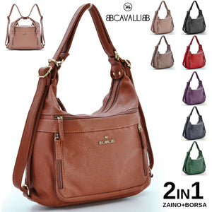 COVERI 2in1 borsa zaino pelle donna sacco tante zip semplice casual passeggio