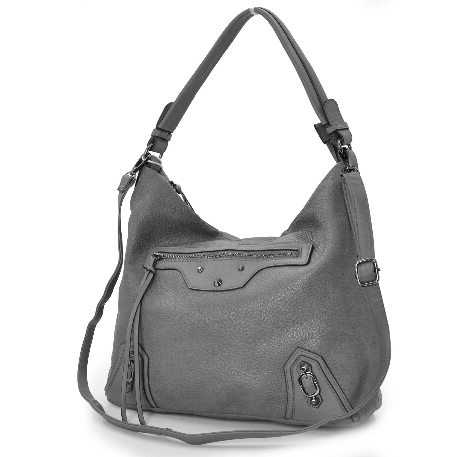 Gyoiamea borsa donna sacco hobo pelle grande cerniera zip spalla monomanico nera