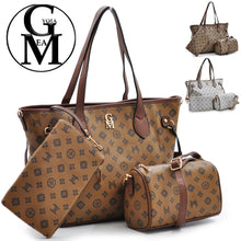 Carica l&#39;immagine nel visualizzatore di Gallery, borsa + borsetta set 3 pezzi fantasia logo GM shopping spalla donna tracolla