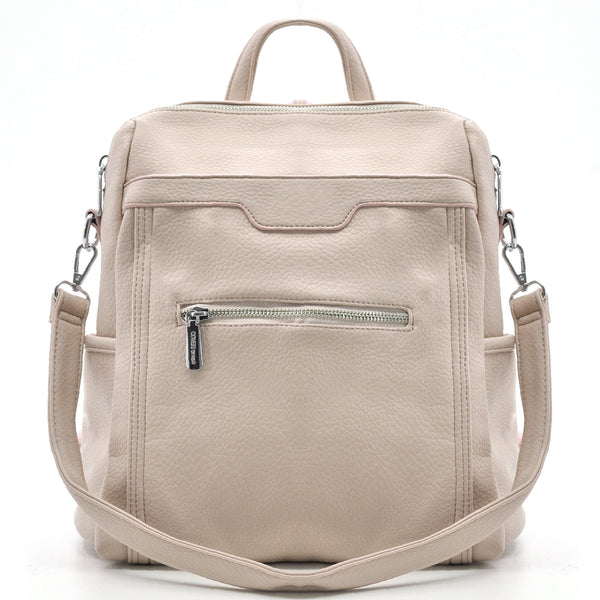 Zaino TRASFORMABILE 2IN1 in eco Pelle firmato   - Elegante e Resistente, Donna , Zaino Casual con Tasca Frontale con Zip e Tasche Laterali, Perfetto per Uso Quotidiano e Lavoro