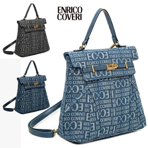 ENRICO COVERI zaino borsa 2in1  jeans donna tante zip multi tasche casual casual