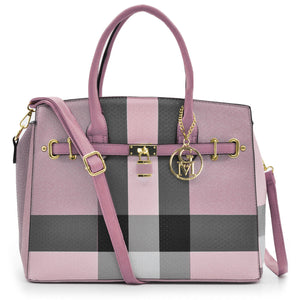 Borsa bauletto donna fantasia tartan check casual lucchetto tracolla rigida