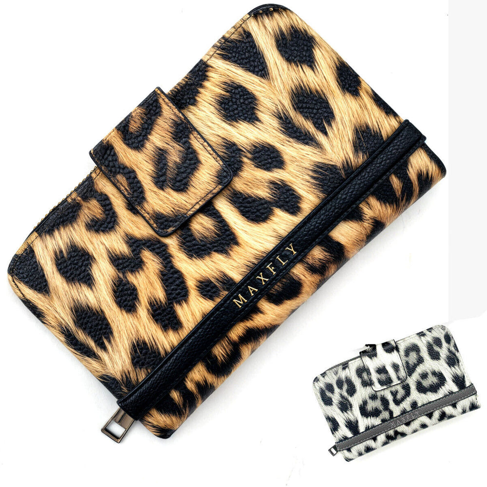 Portafoglio MAXFLY tasche pelle fantasia leopardata donna pelle carte trifold