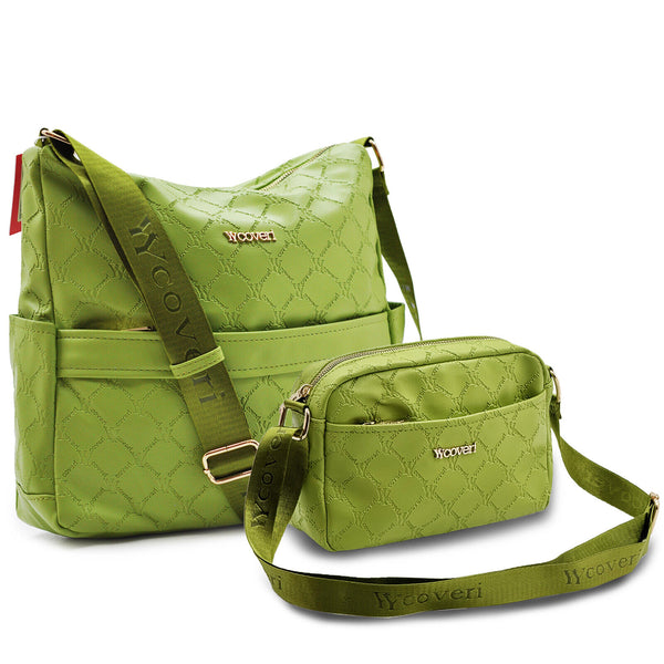 2in1 Borsa + Borsetta Firmata YYcoveri verde Donna fantasia logo Tracolla nuova