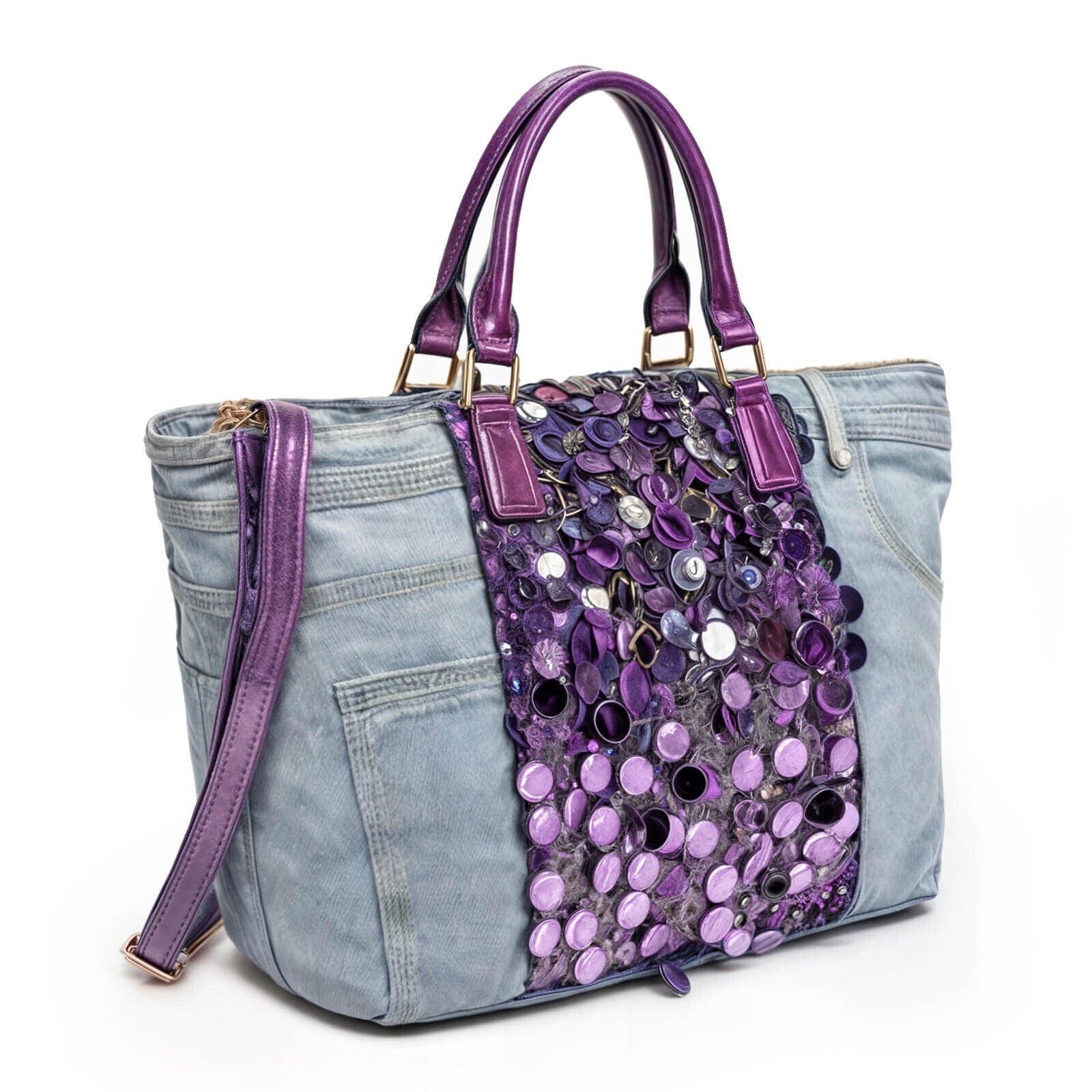 Borsa di jeans con paillettes lustrini grande spalla shop grande capiente nuova