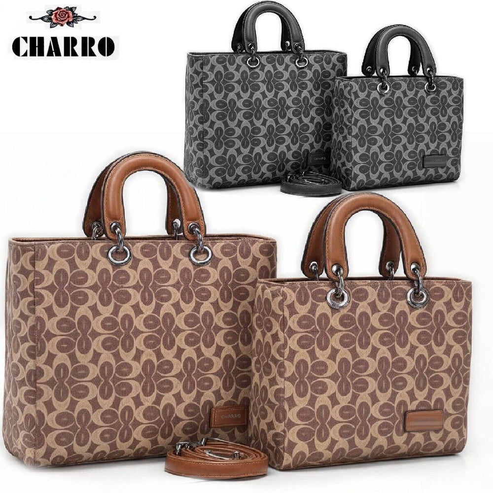 CHARRO set 2in1 borsa + borsetta fantasia scritte pelle pu firmata moda colorato