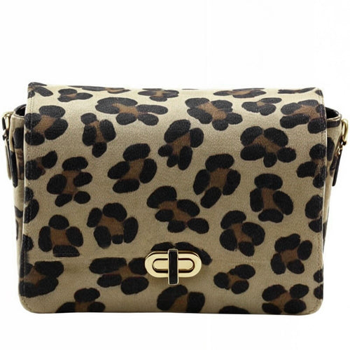 Borsetta borsa tracolla a mano donna VERA PELLE CAMOSCIO animalier maculata oro