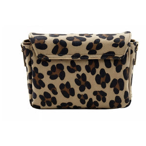 Borsetta borsa tracolla a mano donna VERA PELLE CAMOSCIO animalier maculata oro