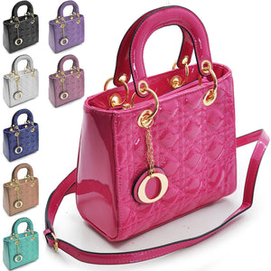 Gyoiamea Borsa donna bauletto baule pelle vernice rigida trapuntata tracolla