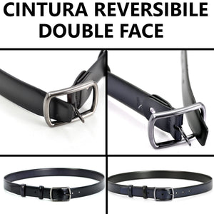 Cintura Cinta Uomo 3 cm reversibile bicolore double face nero Pelle Classica