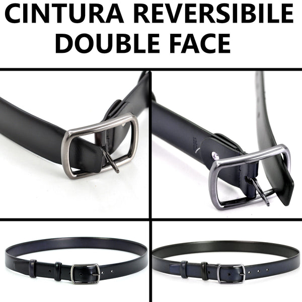 Cintura Cinta Uomo 3 cm reversibile bicolore double face nero Pelle Classica