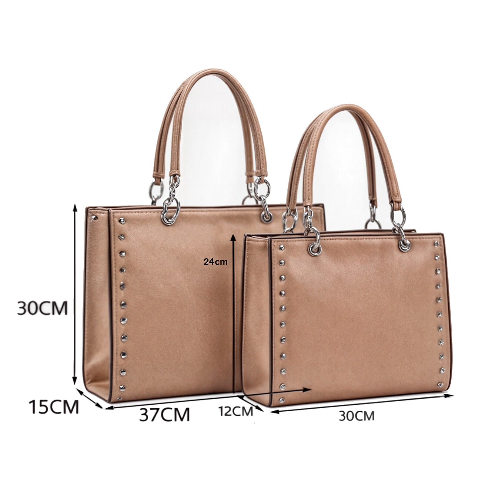 borchiata  borsa set 2 pezzi borche classica shopping spalla donna tracolla