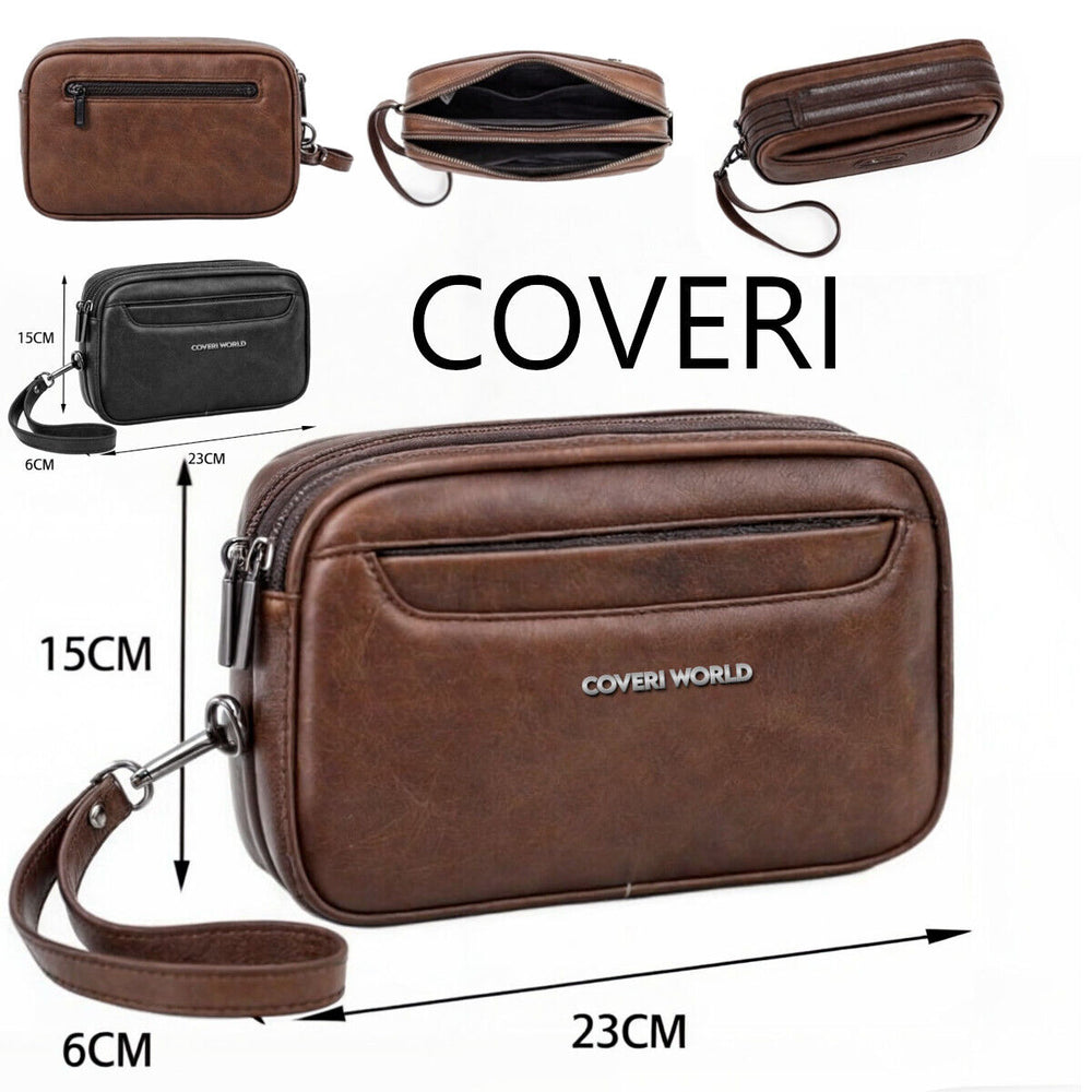 COVERI firmata pelle venata uomo 2in1 Pelle multitasche Pochette a Mano Da Polso