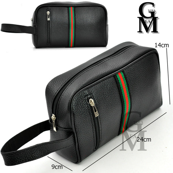 Pochette originale GM MODA strisce verdi uomo borsa mano pelle nero sport uomo