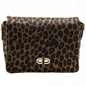 Borsetta borsa tracolla a mano donna VERA PELLE CAMOSCIO animalier maculata oro