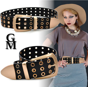 CINTURA NERA donna cinturone borchie oro bronzo bustino stringivita dark belt