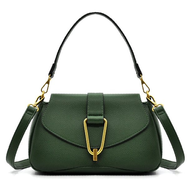 YYcoveri Borsa firmata a mano e tracolla 2 in 1 –_ mezzaluna con chiusura dorata simil pelle martellata