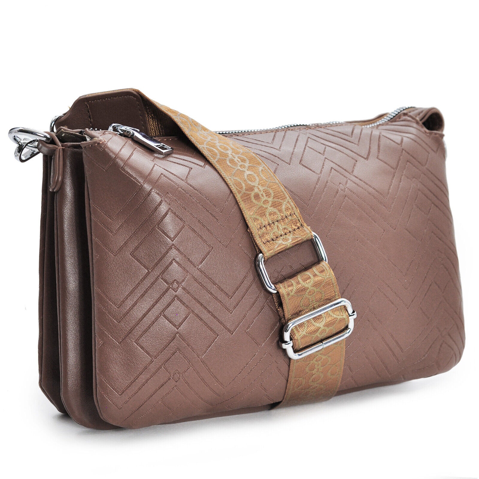 Borsa borsetta casual moda 3 zip capiente MILANO donna tracolla cinghia elegante