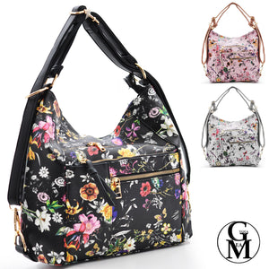 3in1 Borsa trasformabile in zaino fiorata spalla hobo sacco donna tracolla nuova