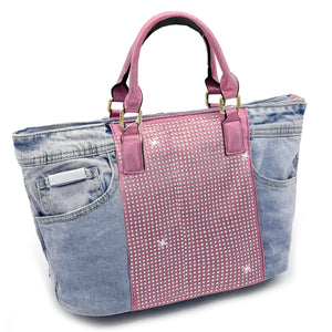 Borsa di jeans con strass glitter grande spalla shop grande capiente glitterata