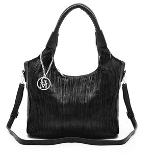 Borsa gyoiamea donna pelle secchio hobo capiente sacco plissettata laminata moda